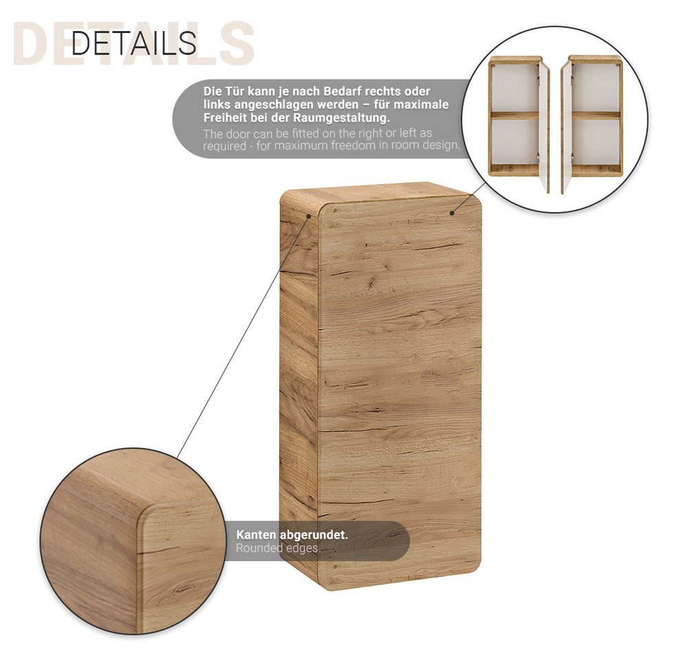 Lomadox Hängeschrank LUTON-56-CRAFT Badezimmer, Wotan Eiche Nb. Nb., B/H/T ca. 35/75/22 cm – Bild 2 von 5