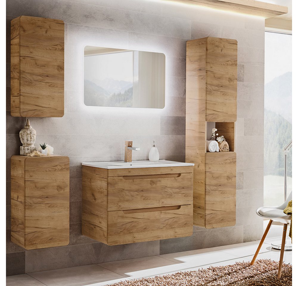 Lomadox Hängeschrank LUTON-56-CRAFT Badezimmer, Wotan Eiche Nb. Nb., B/H/T ca. 35/75/22 cm – Bild 4 von 5