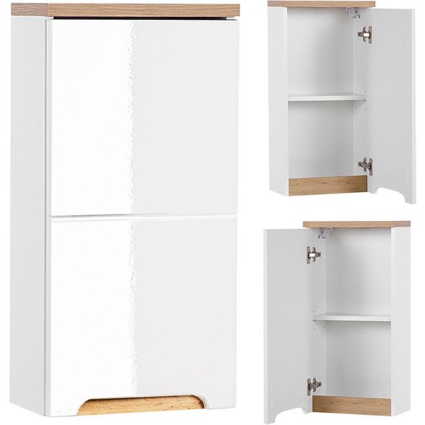 Lomadox Hängeschrank SOLNA-56 Badezimmer, Hochglanz weiß mit Wotaneiche, BxHxT ca. 35x70x20cm
