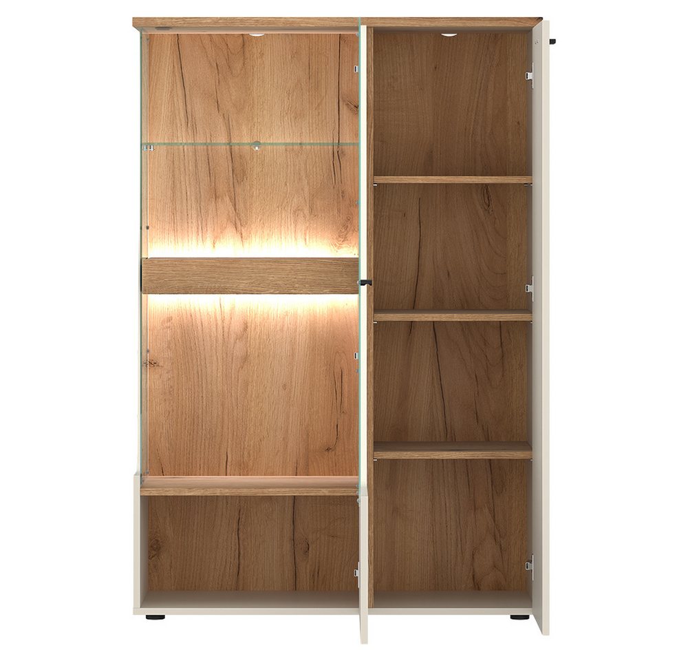 Lomadox Highboard CARMONA-129, in kaschmir und Eiche, 95 cm breit, inkl. LED-Beleuchtung – Bild 4 von 5