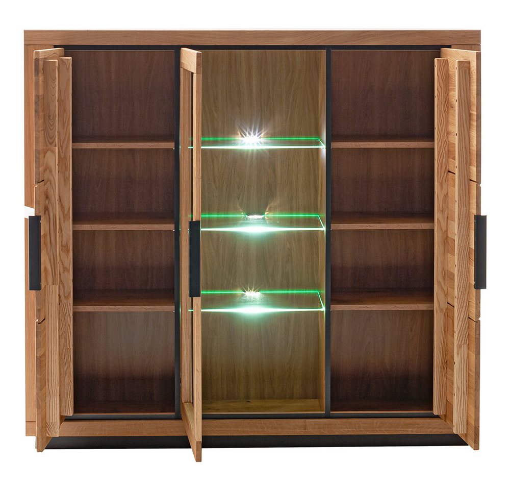 Lomadox Highboard GIUSTINO-06, Eiche teilmassiv geölt, Massivholzfronten, LED-Beleuchtung – Bild 2 von 5
