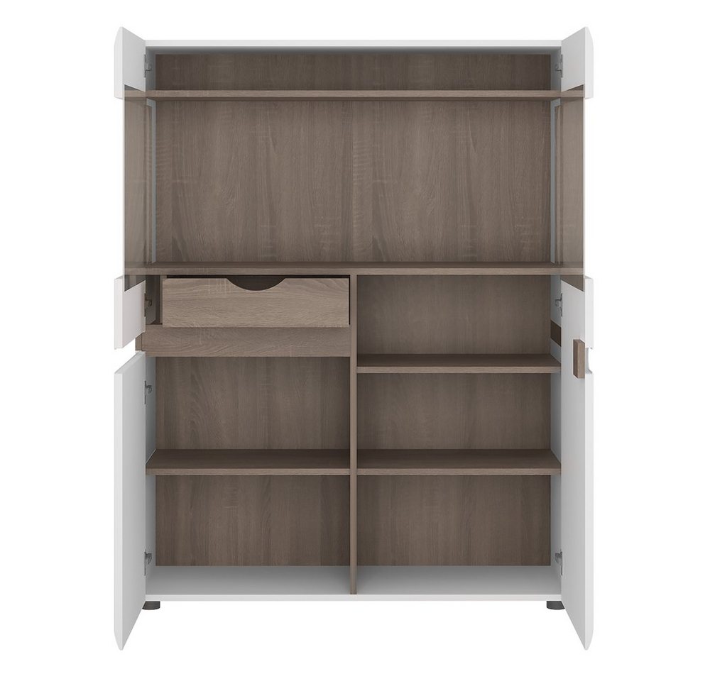 Lomadox Highboard LEGNICA-129, weiß Hochglanz mit Trüffel Eiche Nb. 109,5/143,5/42 cm – Bild 2 von 4