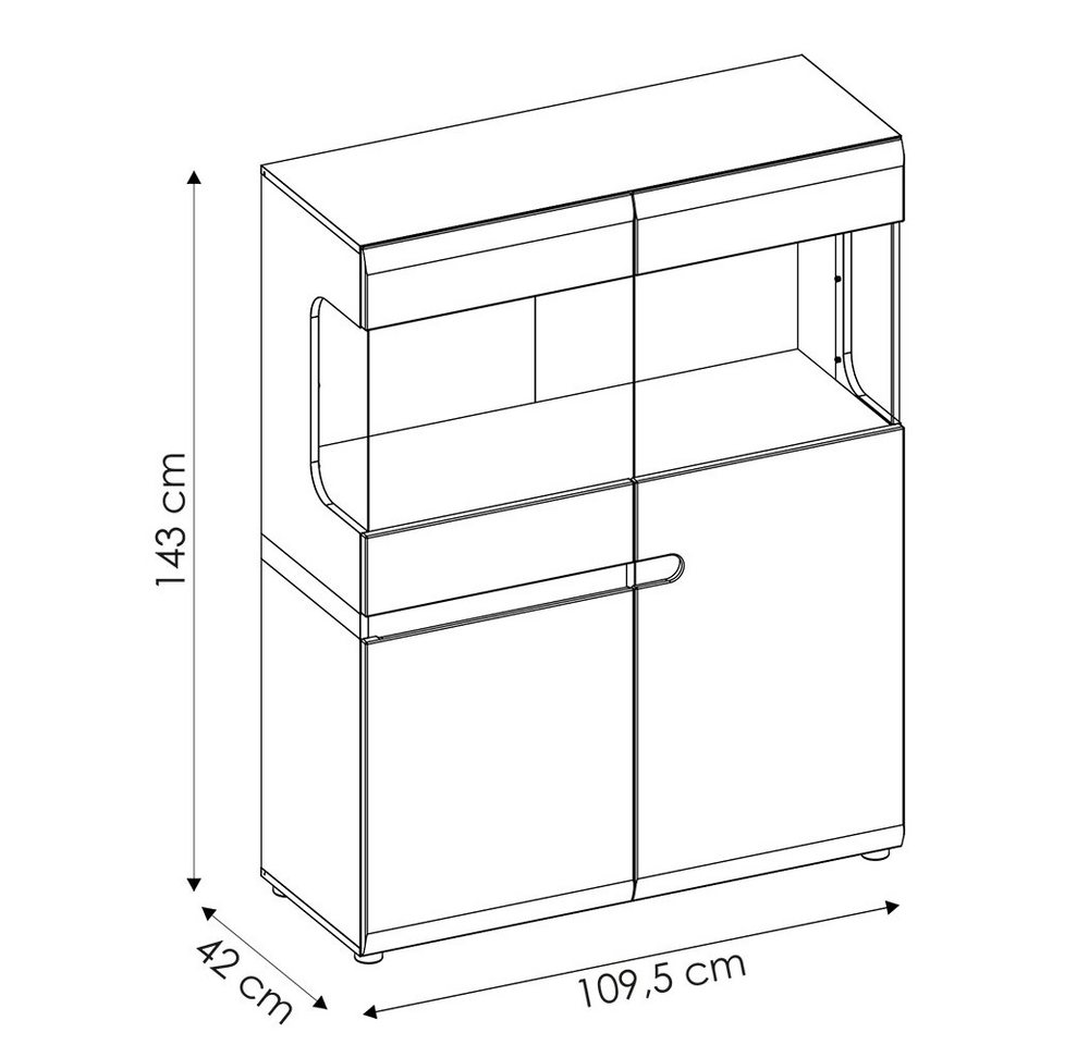 Lomadox Highboard LEGNICA-129, weiß Hochglanz mit Trüffel Eiche Nb. 109,5/143,5/42 cm – Bild 4 von 4