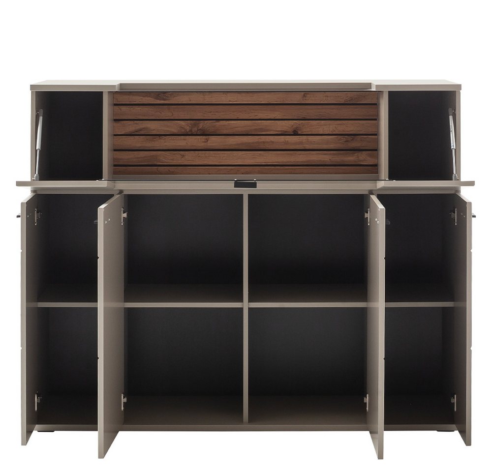 Lomadox Highboard LIEZEN-05, Grau mit Rückwand in Eiche, Breite 100 cm, Glaselement, montiert – Bild 2 von 5