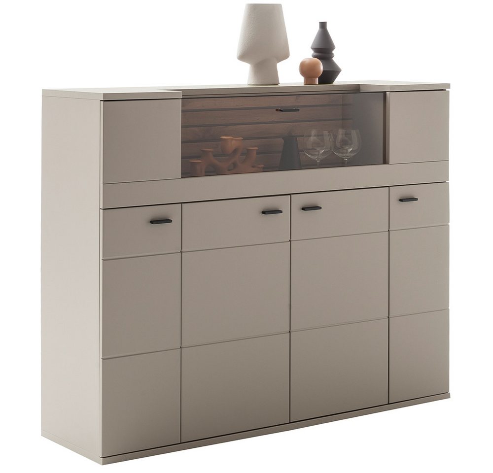 Lomadox Highboard LIEZEN-05, Grau mit Rückwand in Eiche, Breite 100 cm, Glaselement, montiert – Bild 3 von 5