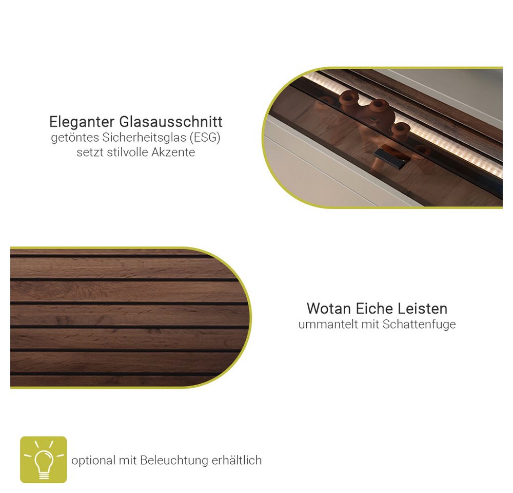 Lomadox Highboard LIEZEN-05, Grau mit Rückwand in Eiche, Breite 100 cm, Glaselement, montiert – Bild 4 von 5