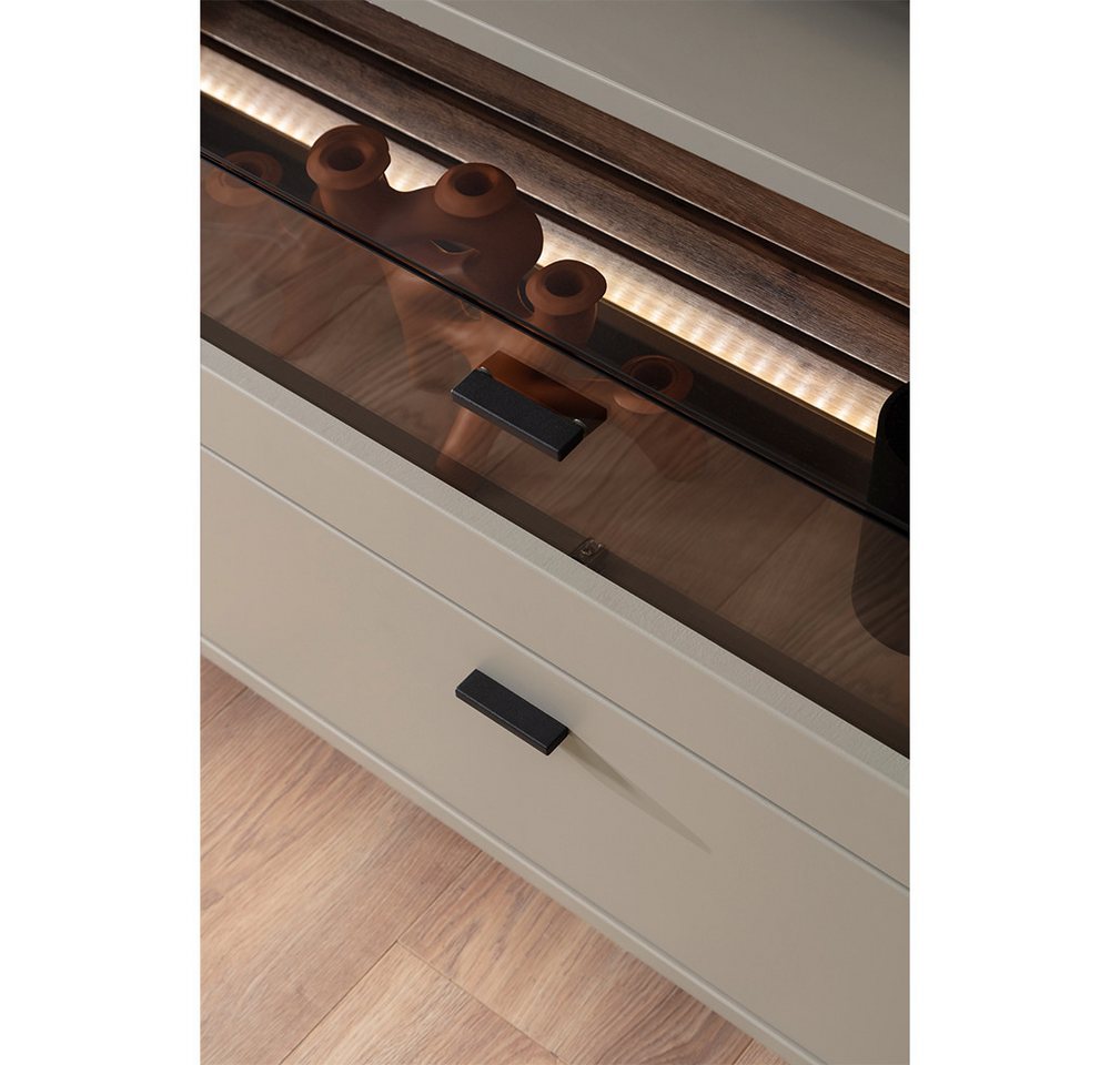 Lomadox Highboard LIEZEN-05, Grau mit Rückwand in Eiche, Breite 100 cm, Glaselement, montiert – Bild 5 von 5