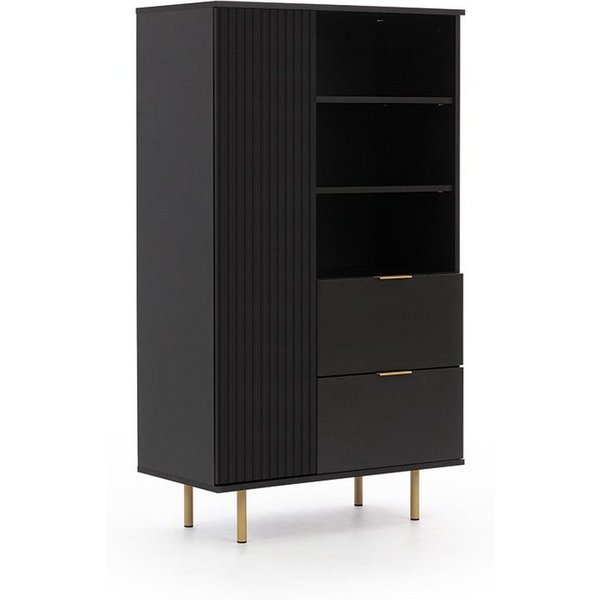 Lomadox Highboard NADOR-132, in matt schwarz, goldfarbene Metallgriffe und -füße