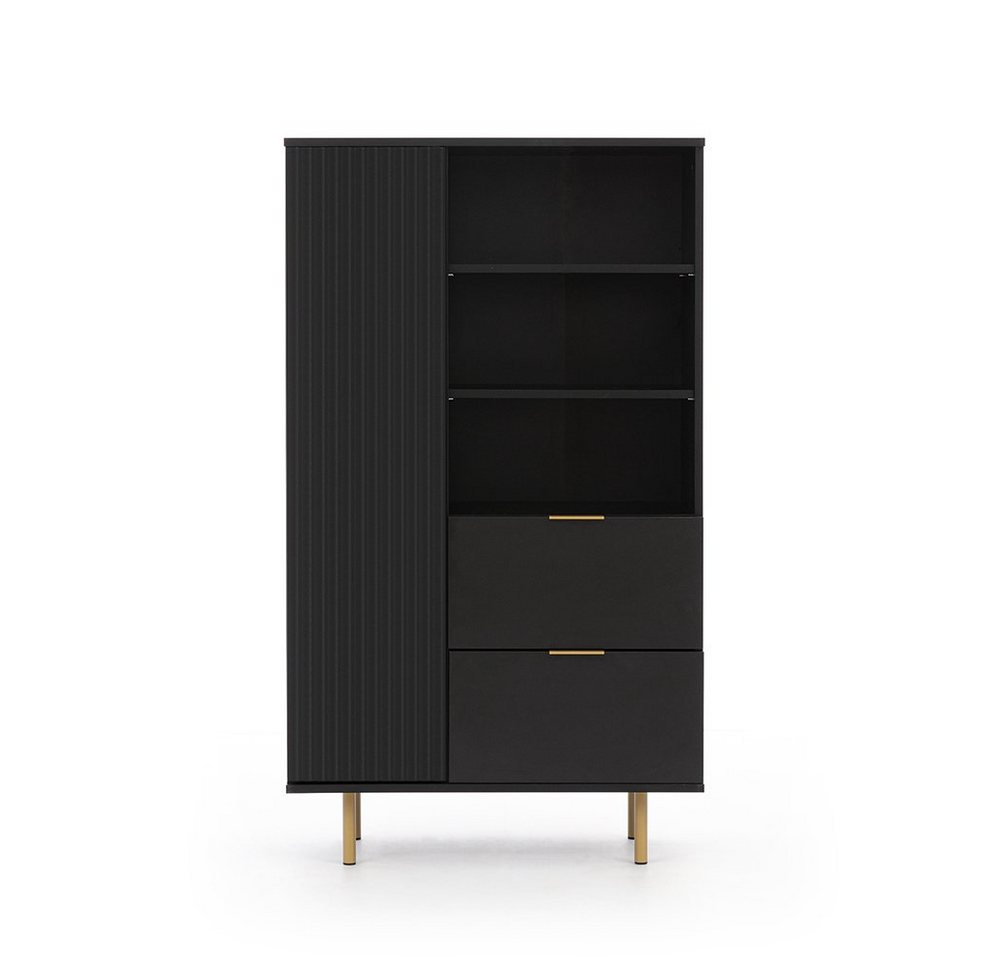 Lomadox Highboard NADOR-132, in matt schwarz, goldfarbene Metallgriffe und -füße – Bild 2 von 5