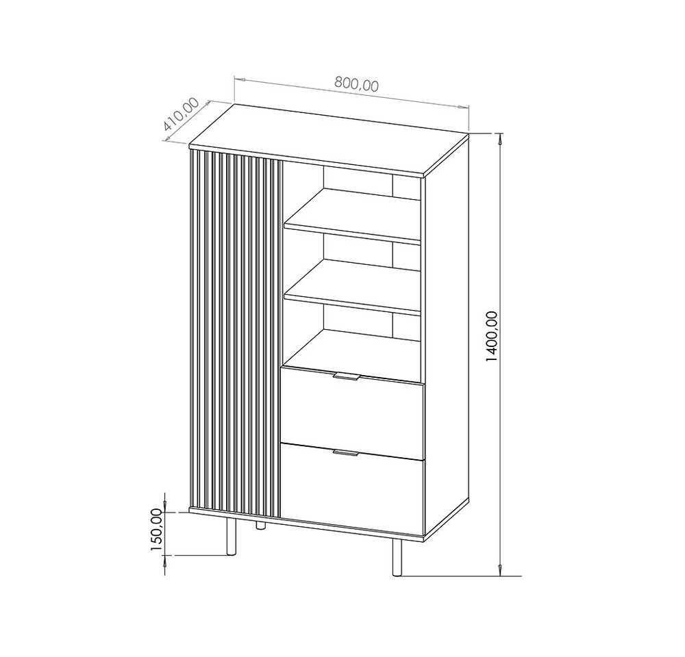 Lomadox Highboard NADOR-132, in matt schwarz, goldfarbene Metallgriffe und -füße – Bild 4 von 5