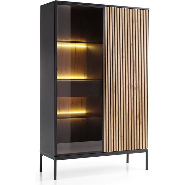 Lomadox Highboard SIBARI-160, Highboard, schwarz mit Wotan Eiche Nb., grifflos B/H/T 104/166/39 cm