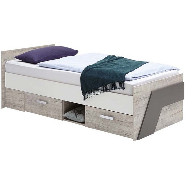 Lomadox Jugendbett LEEDS-10, Sandeiche Nb./weiß/Lava 96x69,5x204,5 cm