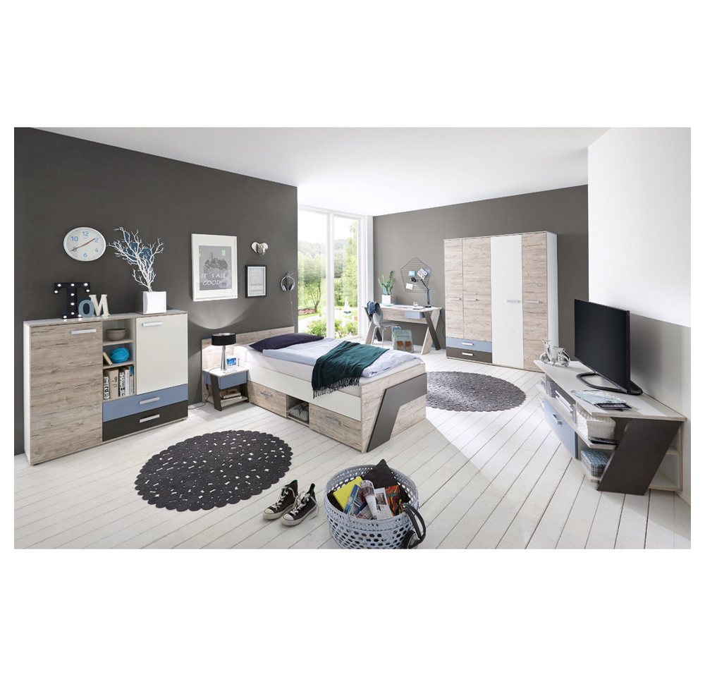 Lomadox Jugendbett LEEDS-10, Sandeiche Nb./weiß/Lava 96x69,5x204,5 cm – Bild 4 von 5