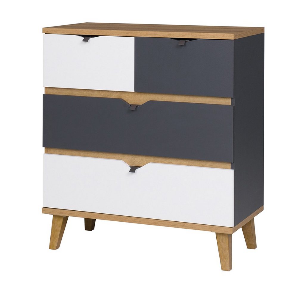 Lomadox Jugendzimmer-Set MARIBOR-132, (Sparset, 4-tlg), Kleiderschrank Schreibtisch Wandboard Kommode Eiche weiß graphit – Bild 4 von 5