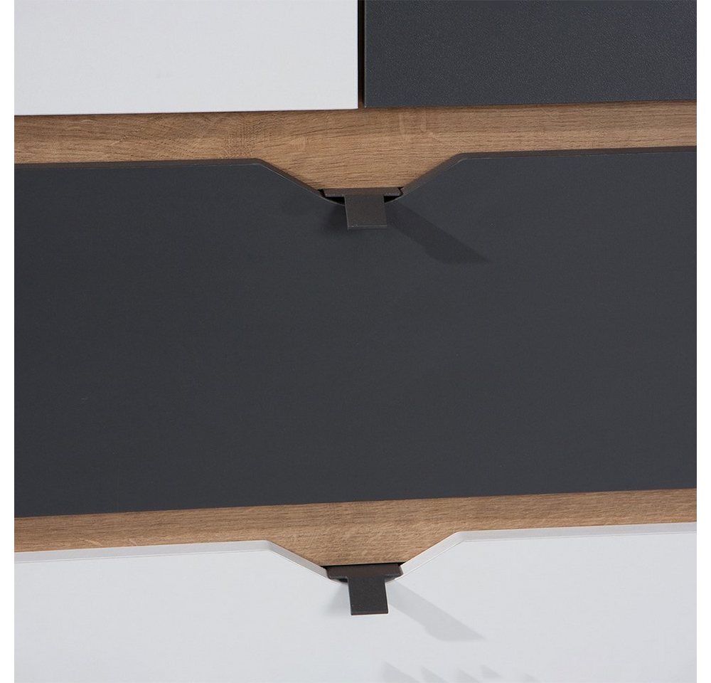 Lomadox Jugendzimmer-Set MARIBOR-132, (Sparset, 4-tlg), Kleiderschrank Schreibtisch Wandboard Kommode Eiche weiß graphit – Bild 5 von 5