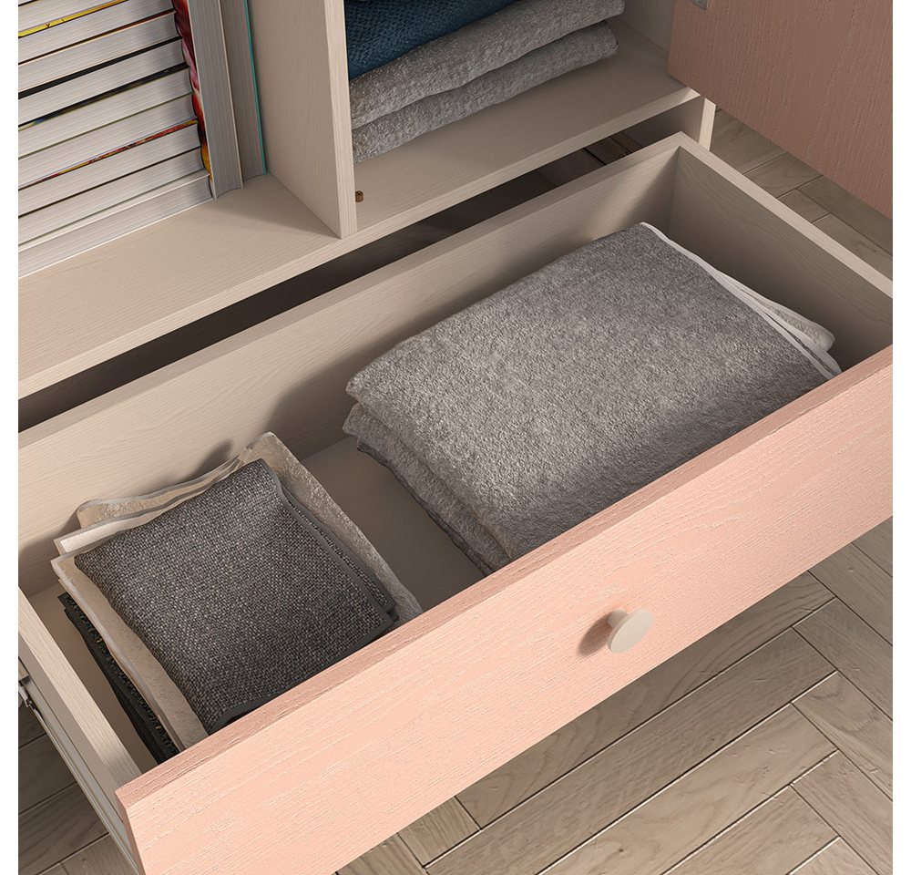 Lomadox Jugendzimmer-Set MODICA-131, (Sparset, 3-tlg., Eckschrank Bücherregal Regal), in sandbeige mit rosa, Softclose, fühlbare Oberfläche – Bild 3 von 5