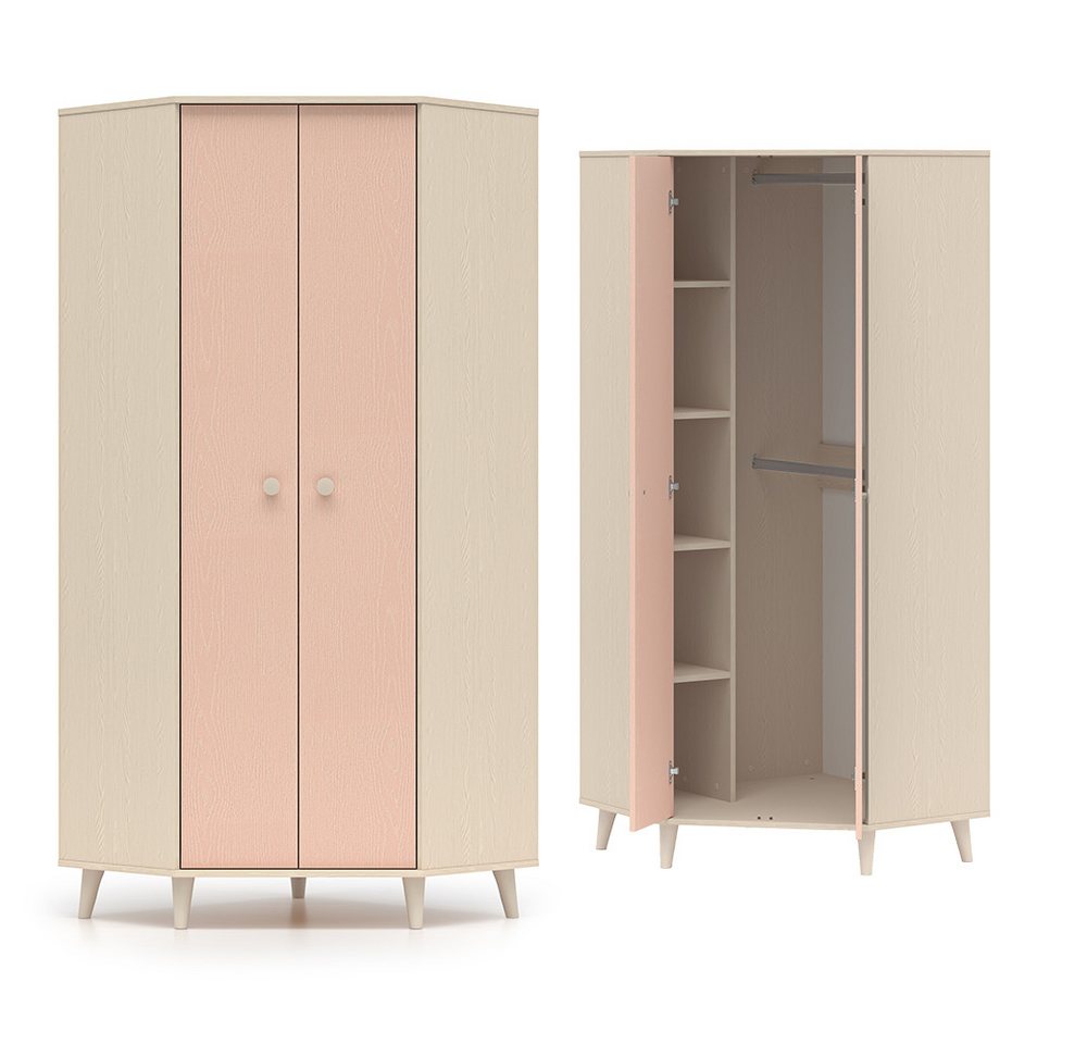 Lomadox Jugendzimmer-Set MODICA-131, (Sparset, 3-tlg., Eckschrank Bücherregal Regal), in sandbeige mit rosa, Softclose, fühlbare Oberfläche – Bild 4 von 5