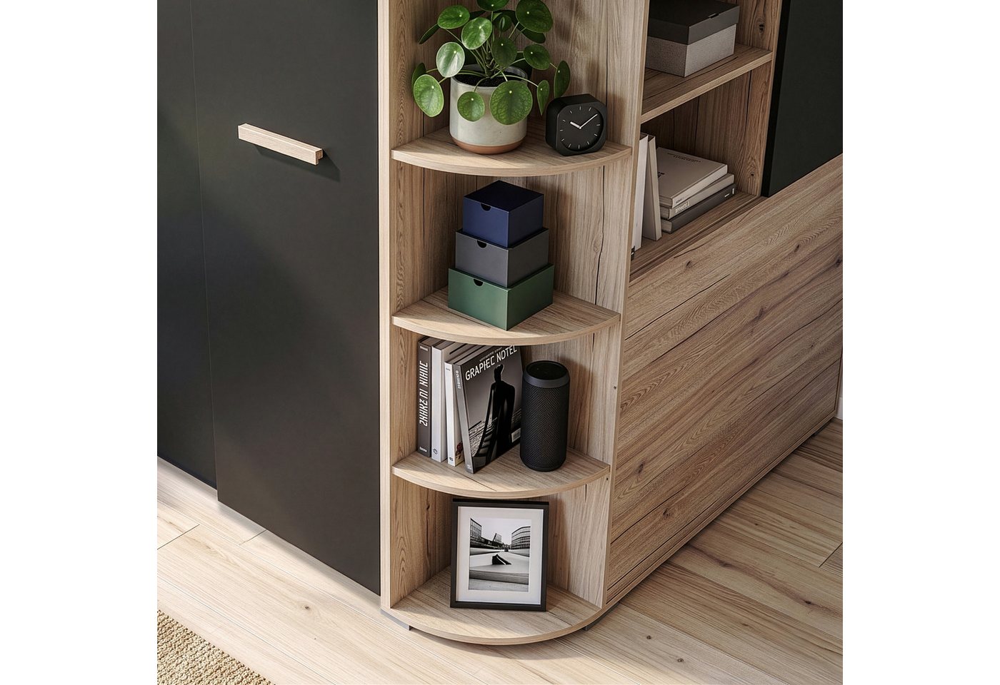 Lomadox Kleiderschrank CANTON-43 Eiche Nb. mit graphit, gespiegelt aufbaubar – Bild 2 von 5