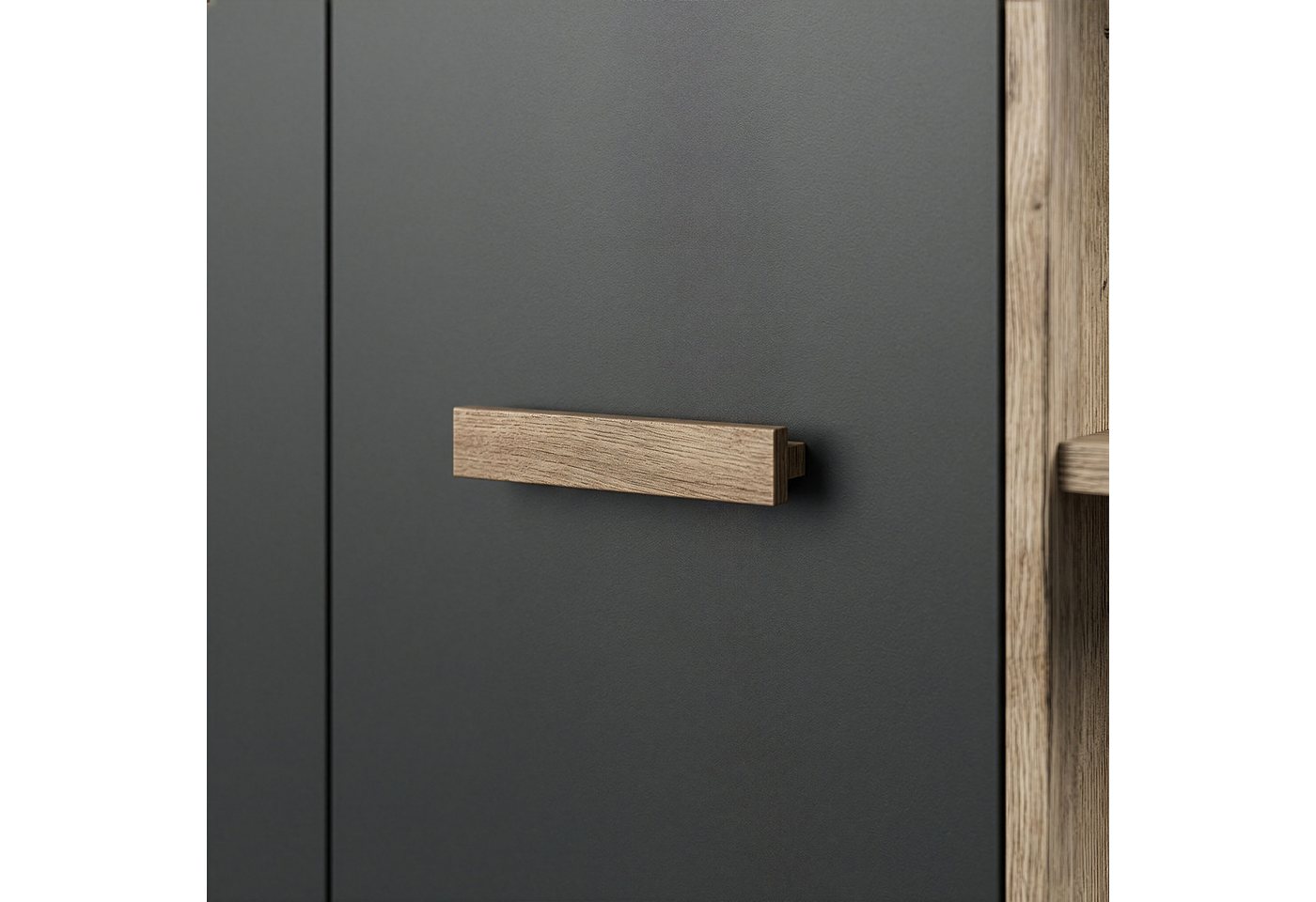 Lomadox Kleiderschrank CANTON-43 Eiche Nb. mit graphit, gespiegelt aufbaubar – Bild 4 von 5