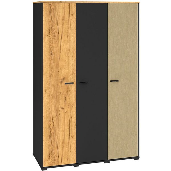 Lomadox Kleiderschrank CASPER-131 schwarz, Eiche, sandfarben, 2 Kleiderstangen, ca. 120/190/55cm