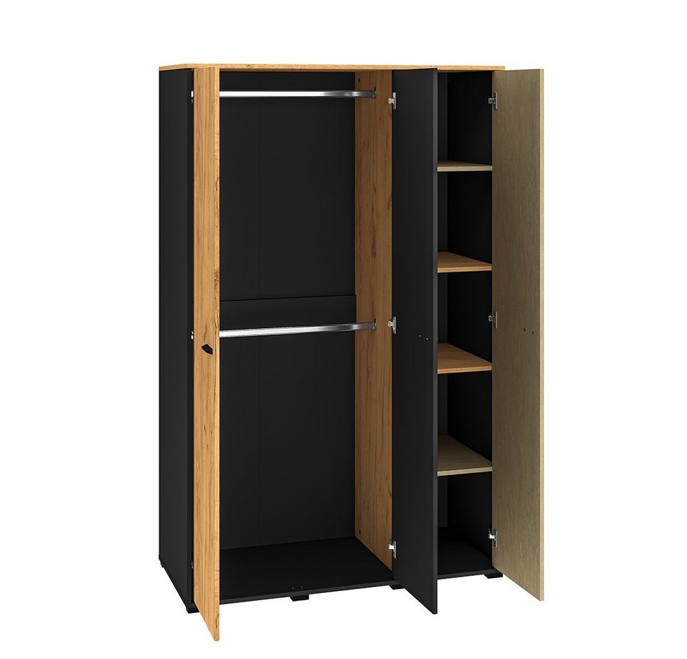 Lomadox Kleiderschrank CASPER-131 schwarz, Eiche, sandfarben, 2 Kleiderstangen, ca. 120/190/55cm – Bild 2 von 5