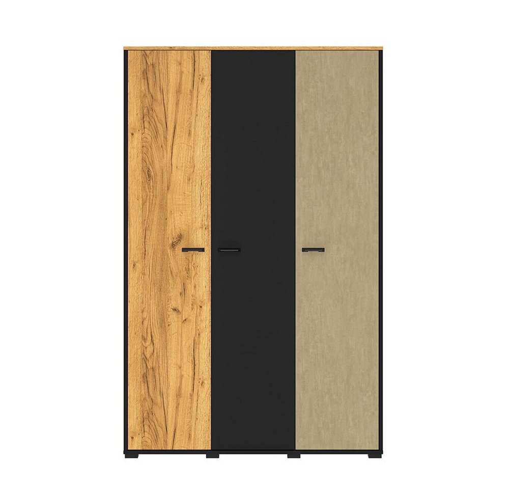 Lomadox Kleiderschrank CASPER-131 schwarz, Eiche, sandfarben, 2 Kleiderstangen, ca. 120/190/55cm – Bild 3 von 5