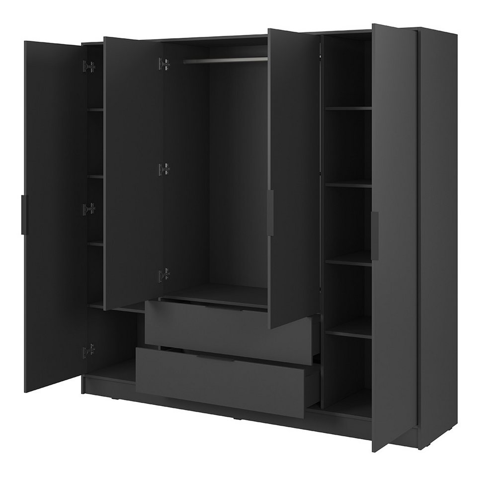 Lomadox Kleiderschrank KNOCK-160 in graphit, 4 Türen, 2 Schubkästen, 206 cm breit – Bild 3 von 5