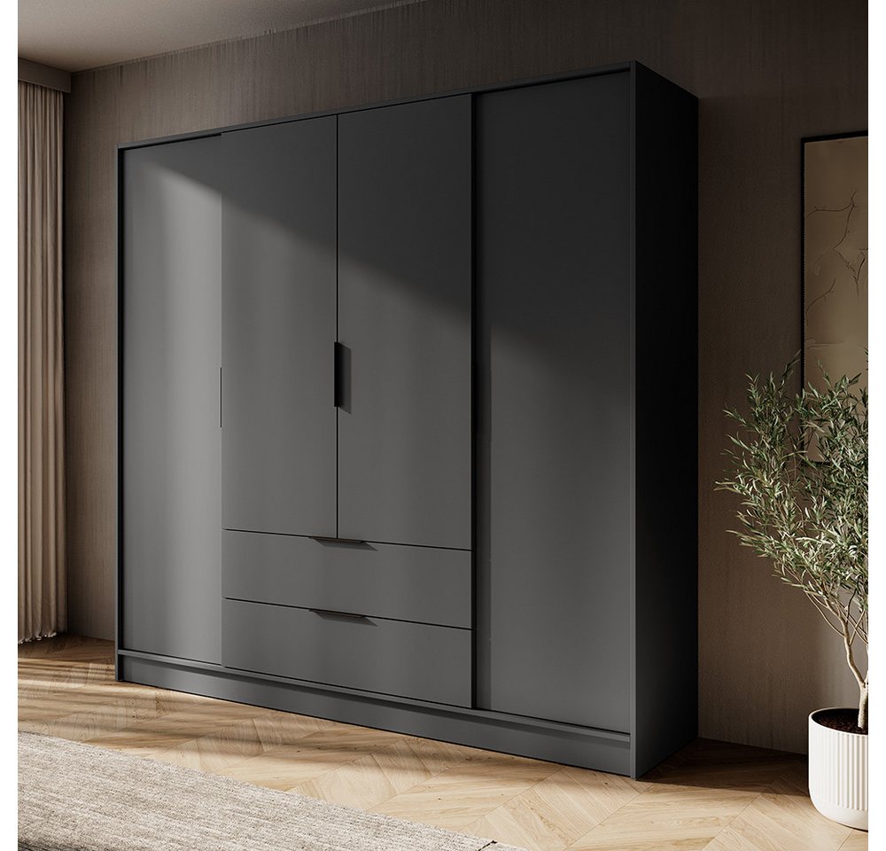 Lomadox Kleiderschrank KNOCK-160 in graphit, 4 Türen, 2 Schubkästen, 206 cm breit – Bild 4 von 5
