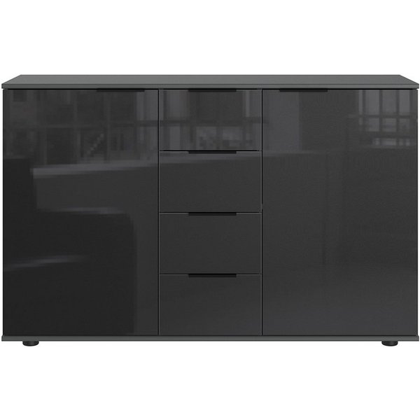 Lomadox Kommode BRIXEN-43, mit 4 Schubkästen in schwarz mit grau, B/H/T ca. 130/83/41 cm