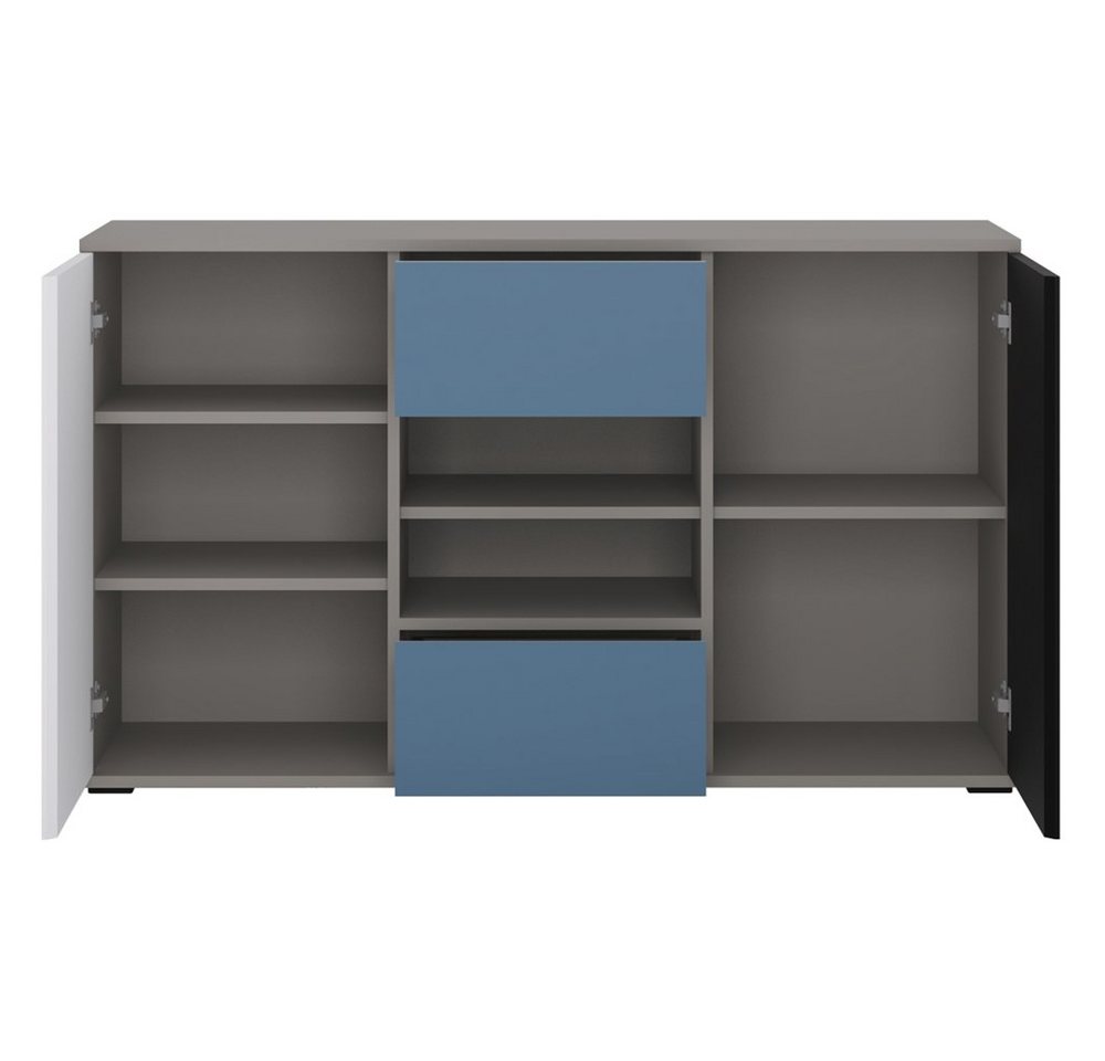 Lomadox Kommode LIIVA-129, Grau Platin, Perlschwarz, Alpinweiß, Himmelblau, 3 Schubkästen – Bild 2 von 4