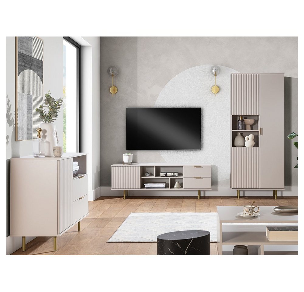 Lomadox Kommode NADOR-132, 107cm breit, Kaschmir, goldfarbene Metallgriffe und -füße – Bild 5 von 5