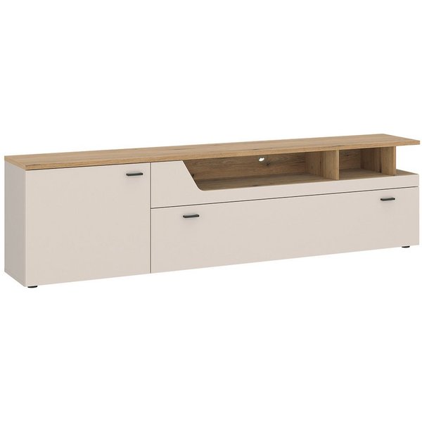 Lomadox Lowboard CARMONA-129, 126 cm breit in Kaschmir & Eiche, 1 Tür, 1 Klappe, 2 offene Fächer