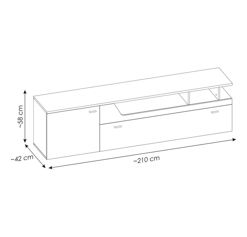 Lomadox Lowboard CARMONA-129, 126 cm breit in Kaschmir & Eiche, 1 Tür, 1 Klappe, 2 offene Fächer – Bild 4 von 5