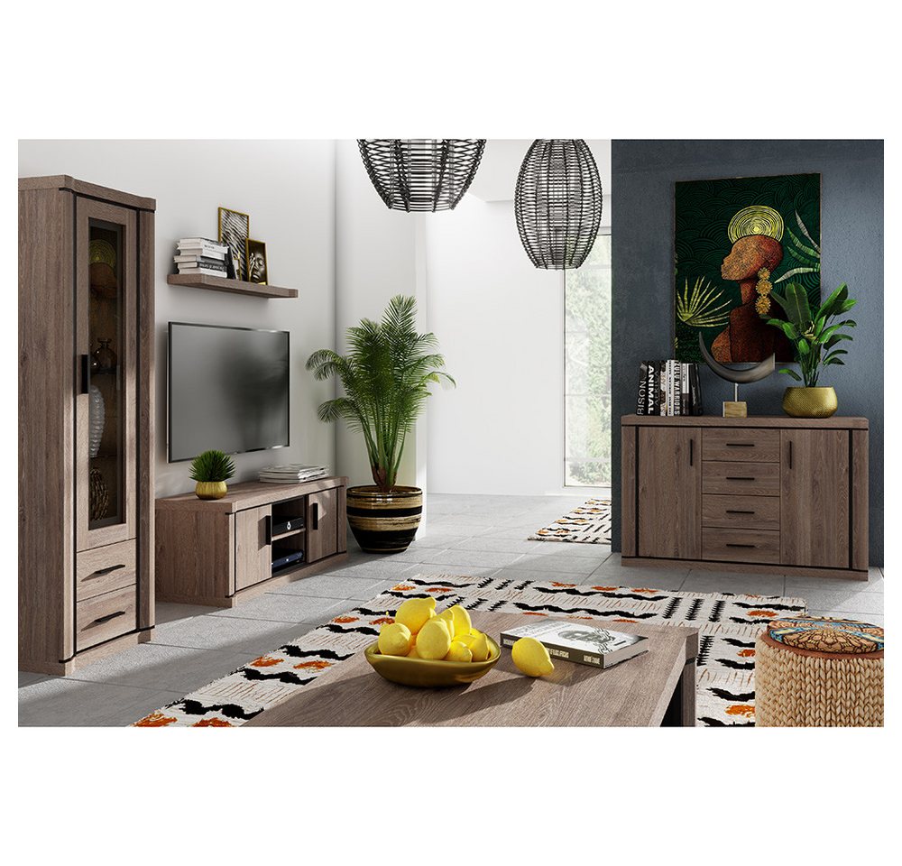 Lomadox Lowboard DUNEDIN-161, Fernsehschrank, 137cm, Trüffel Eiche – Bild 4 von 5