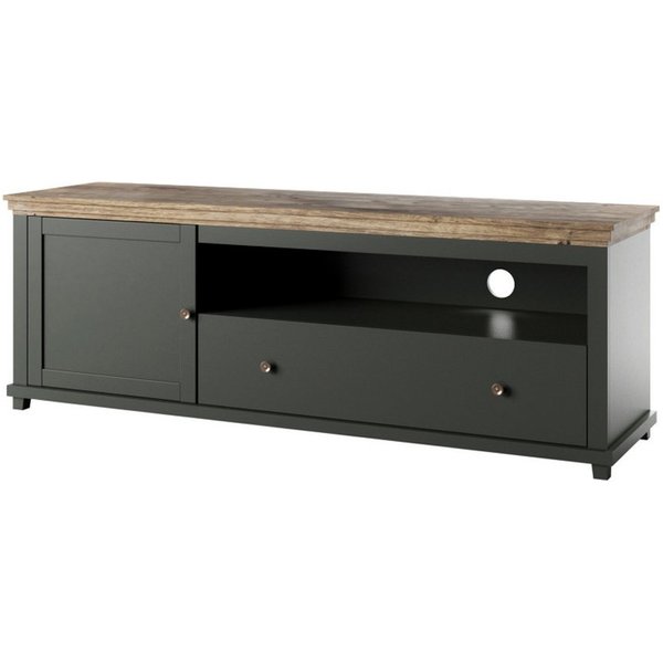 Lomadox Lowboard EPSOM-83, Landhaus Design in grün mit Lefkas Eiche Nb., B/H/T: ca. 181/61/49 cm