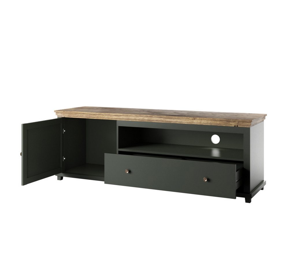 Lomadox Lowboard EPSOM-83, Landhaus Design in grün mit Lefkas Eiche Nb., B/H/T: ca. 181/61/49 cm – Bild 2 von 5