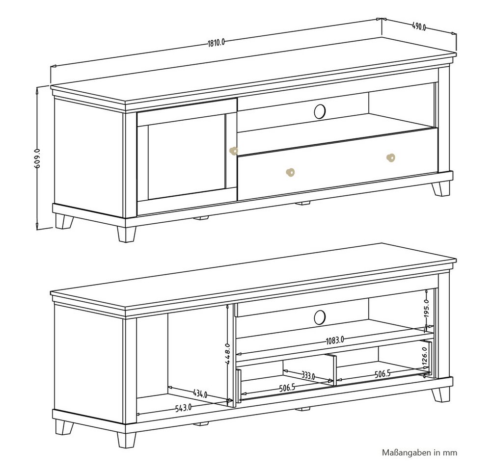 Lomadox Lowboard EPSOM-83, Landhaus Design in grün mit Lefkas Eiche Nb., B/H/T: ca. 181/61/49 cm – Bild 5 von 5