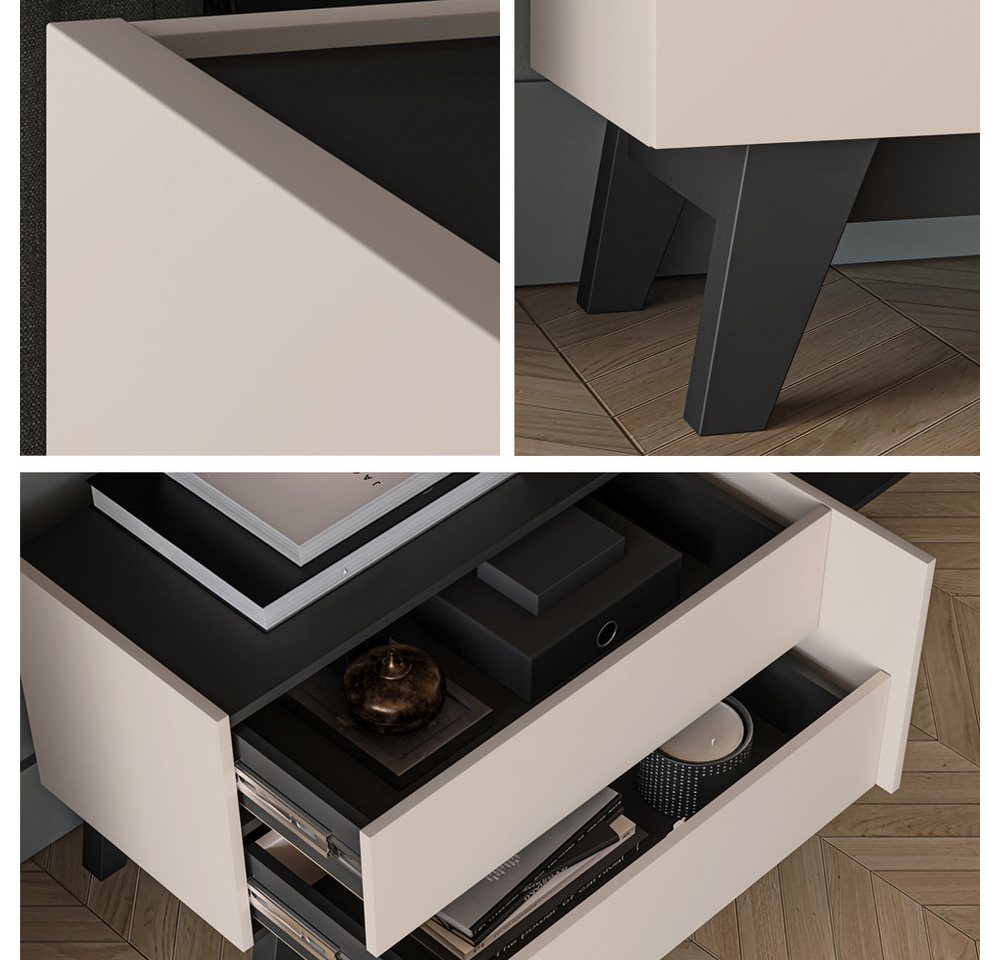 Lomadox Lowboard FRIONA-131, kaschmir schwarz Möbelfüße modern 160 cm breit TV-Board – Bild 2 von 5
