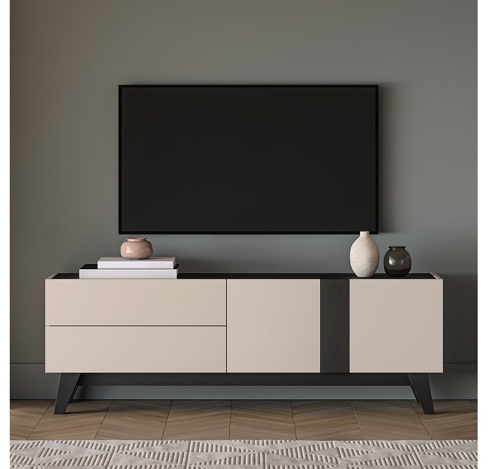 Lomadox Lowboard FRIONA-131, kaschmir schwarz Möbelfüße modern 160 cm breit TV-Board – Bild 5 von 5