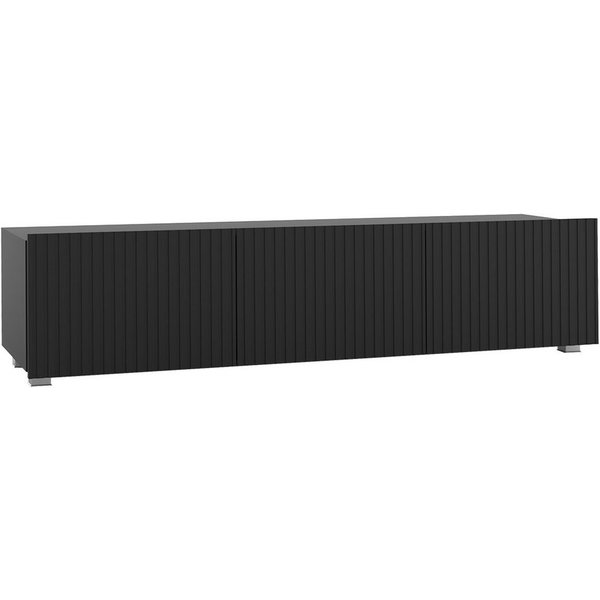 Lomadox Lowboard KEMPTEN-132, in schwarz matt, Rillenfront, 2-türig, 150 cm breit, Softclose