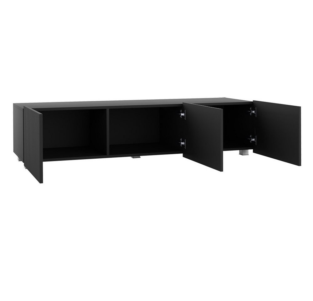 Lomadox Lowboard KEMPTEN-132, in schwarz matt, Rillenfront, 2-türig, 150 cm breit, Softclose – Bild 2 von 5