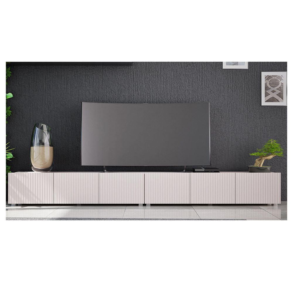 Lomadox Lowboard KEMPTEN-132, in kaschmir, 6-türig, Breite 300 cm, Rillenfront, grifflos – Bild 2 von 5