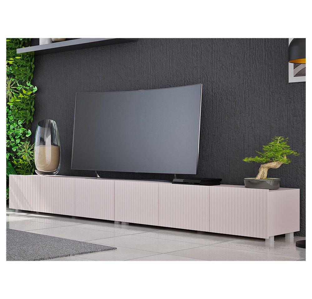 Lomadox Lowboard KEMPTEN-132, in kaschmir, 6-türig, Breite 300 cm, Rillenfront, grifflos – Bild 4 von 5