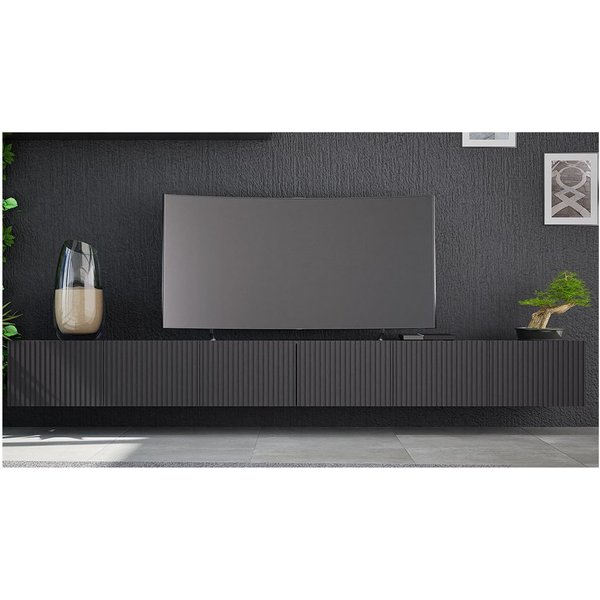 Lomadox Lowboard KEMPTEN-132, in schwarz matt, 6-türig, Breite 300 cm, Rillenfront