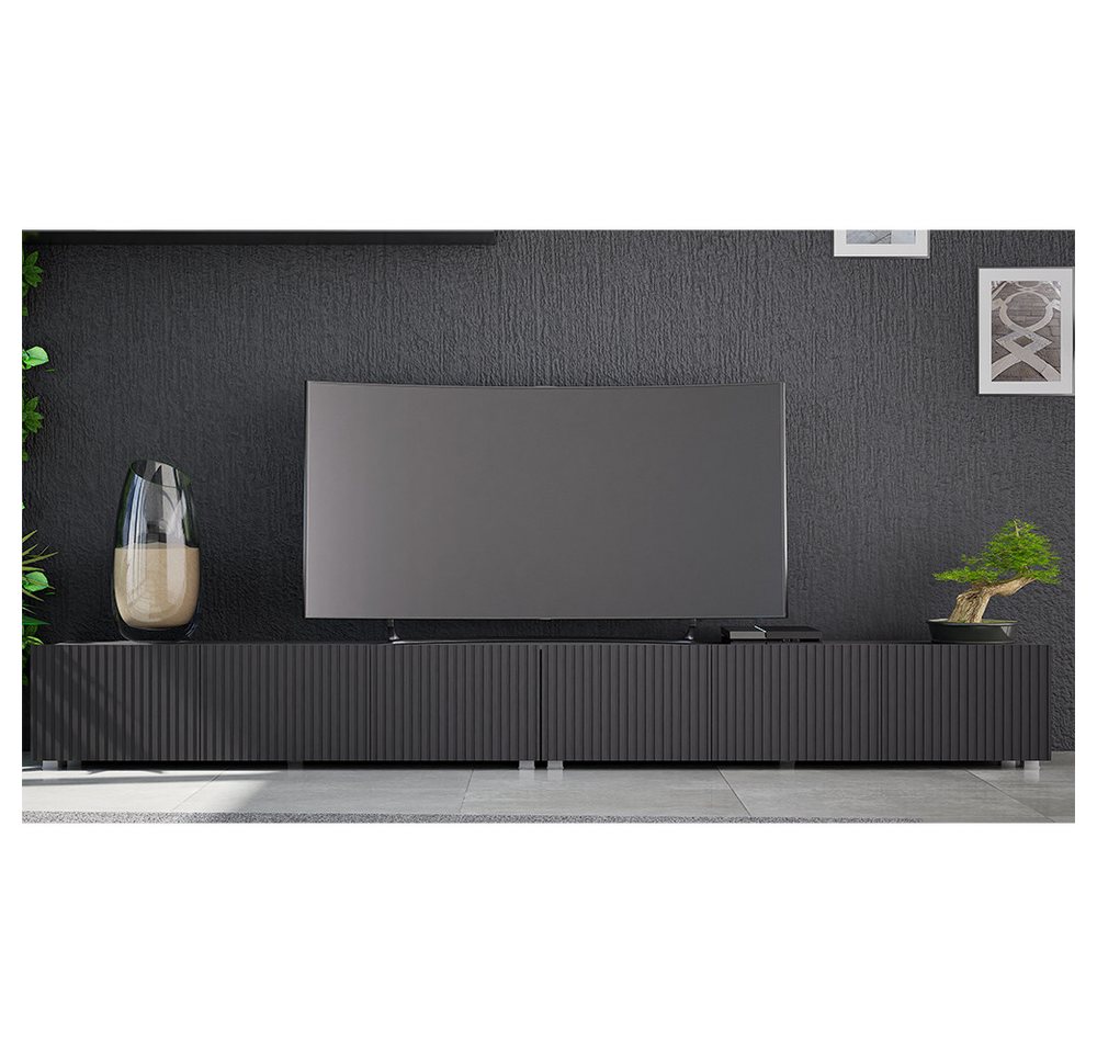 Lomadox Lowboard KEMPTEN-132, in schwarz matt, 6-türig, Breite 300 cm, Rillenfront – Bild 2 von 5