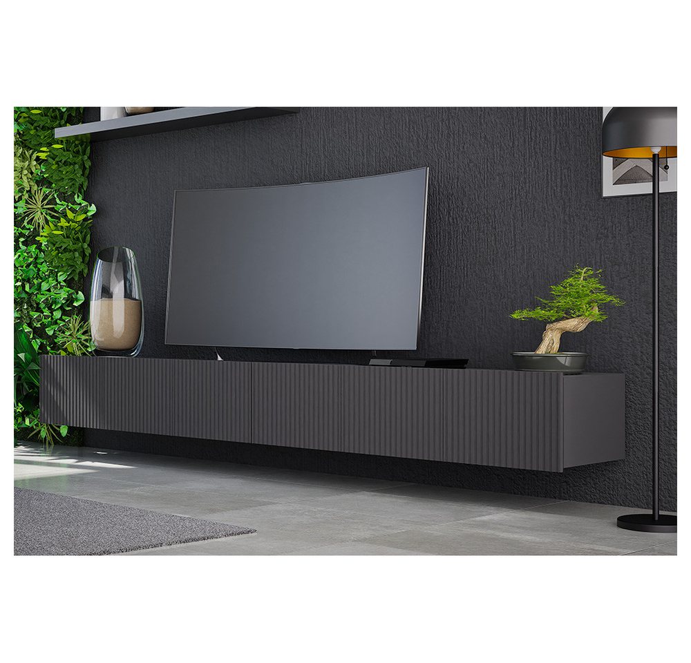 Lomadox Lowboard KEMPTEN-132, in schwarz matt, 6-türig, Breite 300 cm, Rillenfront – Bild 3 von 5