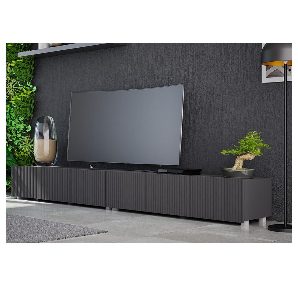 Lomadox Lowboard KEMPTEN-132, in schwarz matt, 6-türig, Breite 300 cm, Rillenfront – Bild 4 von 5