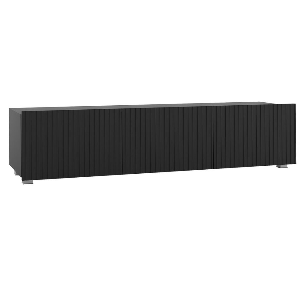 Lomadox Lowboard KEMPTEN-132, in schwarz matt, 6-türig, Breite 300 cm, Rillenfront – Bild 5 von 5
