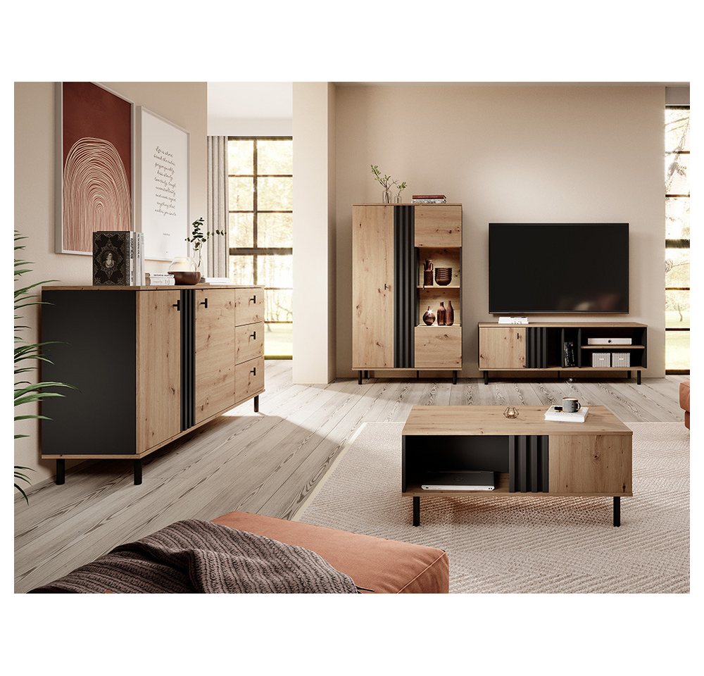 Lomadox Lowboard MATTAWA-167, Fernsehschrank, 138 cm, Eiche Dekor – Bild 5 von 5