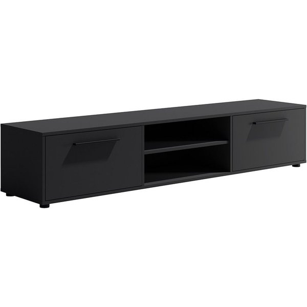 Lomadox Lowboard MOLLERUSA-132, 190 cm breit, schwarz matt mit schwarzen Griffen, 2 Fächer, 2 Klappen